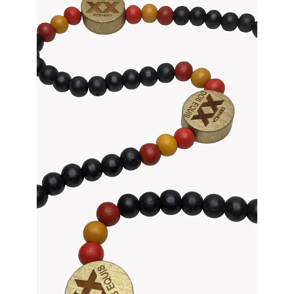 Dos Equis XX Beer Wood Mardi Gras Festival Bead Necklace Advertising Vintage Y2K